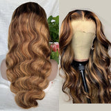 #4/27  Highlight Honey Blonde 13x4  Transparent Frontal Lace Wig Body Wave Color Wig