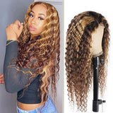 #4/27  Highlight Honey Blonde 13x4  Transparent Frontal Lace Wig Deep Wave Color Wig