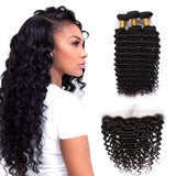 Bundle Deals With Frontal Deep Wave Virgin Human Hair Natural Black