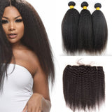 Bundle Deals With Frontal Kinky Straight Virgin Human Hair Natural Black