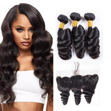 Bundle Deals With Frontal Loose Wave Virgin Human Hair Natural Black