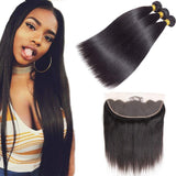 Bundle Deals With Frontal Straight Virgin Human Hair Natural Black